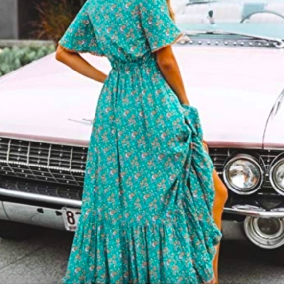 Teal and orange block print boho dress - Picture 2 of 10